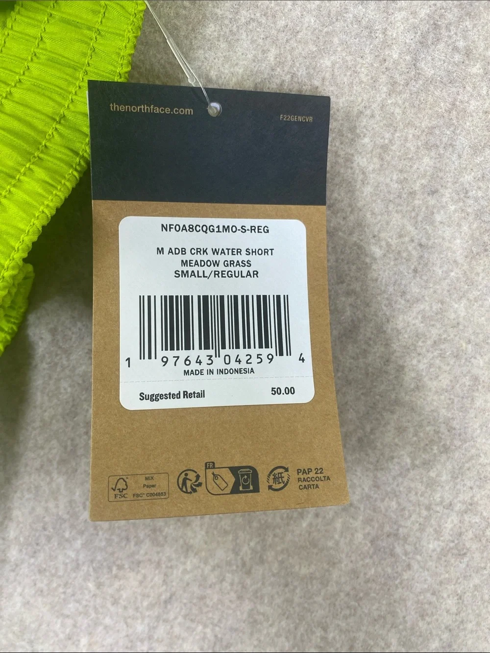The North Face Adventure Creek Water Shorts Meadow Grass Green 7” S NWT